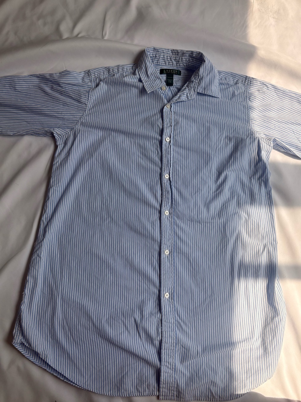 Ralph Lauren Light Blue and White Pinstripe Men's Button-Up Shirt